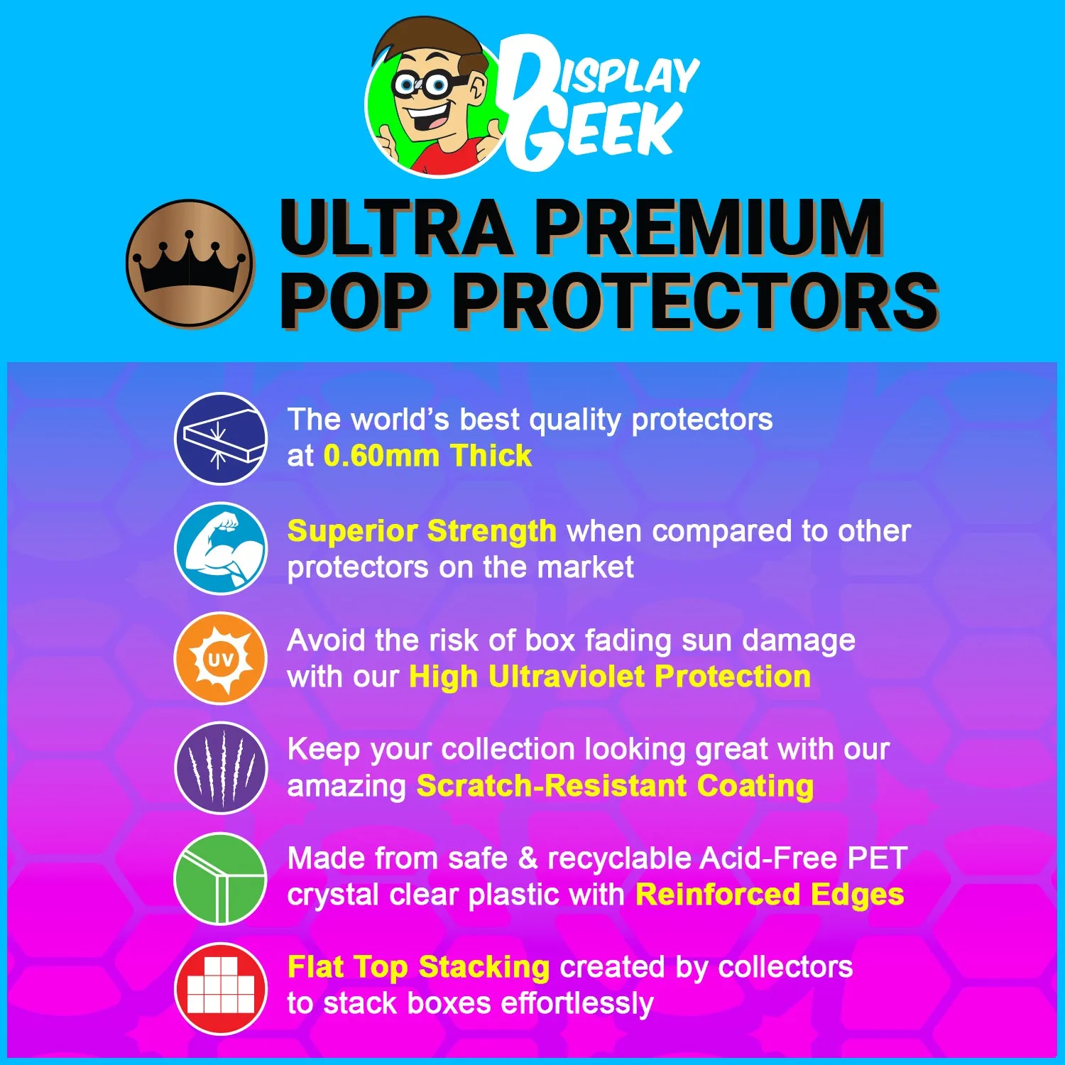 POP RIDES (LARGE) Pop Protectors for Funko (0.60mm thick, UV & Scratch Resistant) 7.25h x 9.25w x 7d