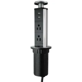 Pop Up Outlet Socket Recessed Retractable Power Strip Station - Black/Silver