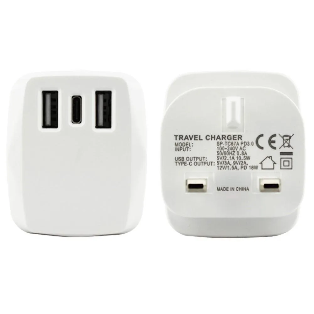 Powerz 18W Dual USB / USB-C Mains Charger - White | 229489