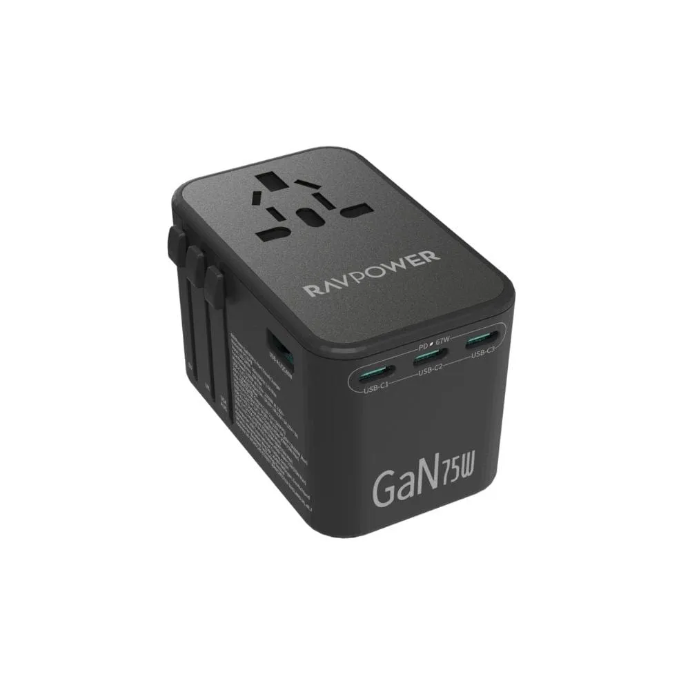 RAVPower GaN 75W Travel Universal Power Adapter (Charger) - PC1043