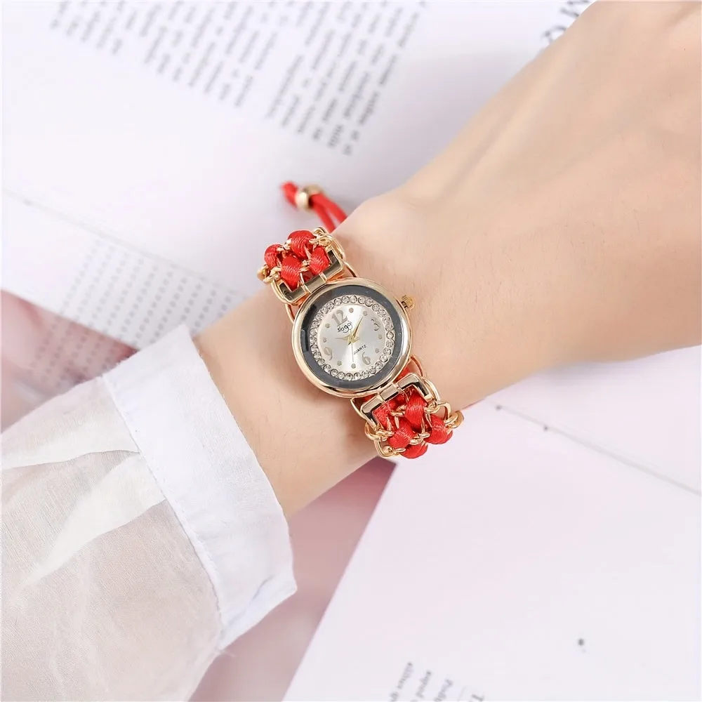 Rhinestone Quartz Bracelet Watch Chic Womens Fashion Accessory