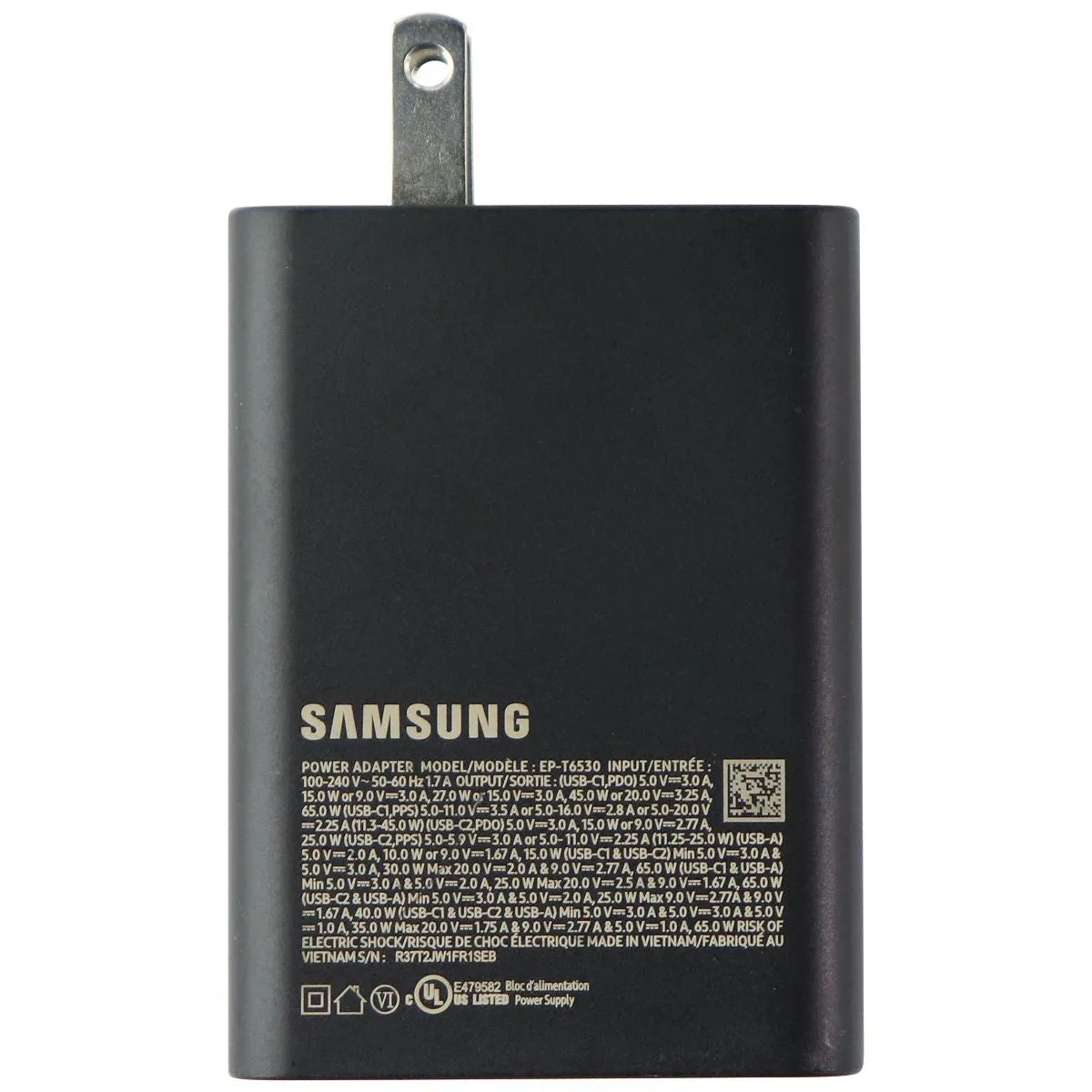 Samsung 65W Trio Adapter with 2x USB-C and USB Port - Black (EP-T6530)