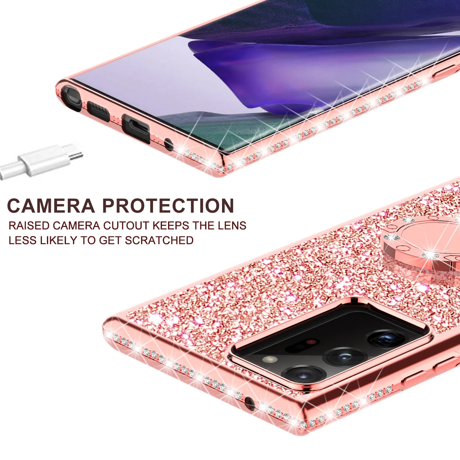 Samsung Galaxy A71 5G Case, Glitter Cute Phone Case Girls with Kickstand,Bling Diamond Rhinestone Bumper Ring Stand Sparkly Luxury Clear Thin Soft Protective Samsung Galaxy A71 5G Case for Girl Women - Rose Gold