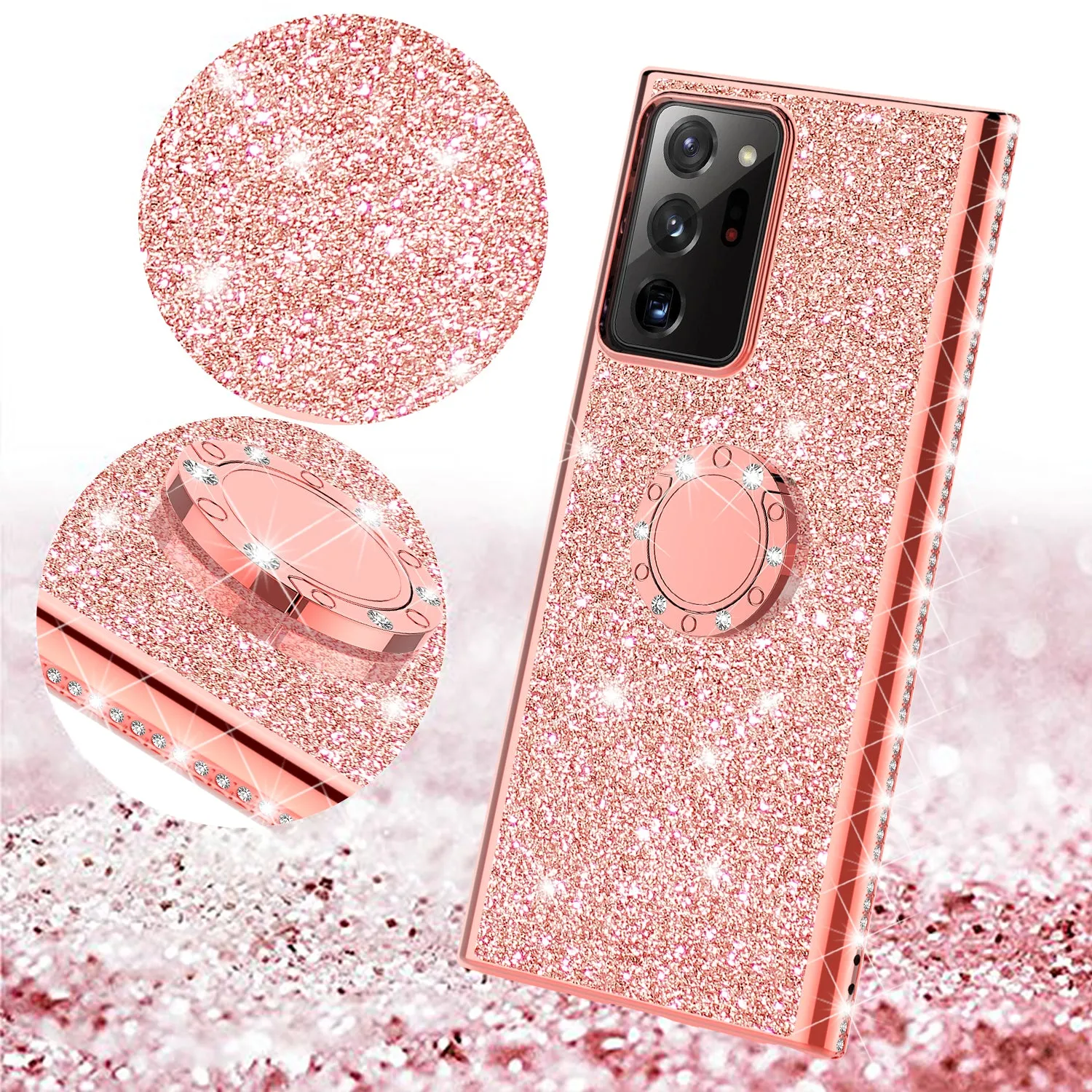 Samsung Galaxy A71 5G Case, Glitter Cute Phone Case Girls with Kickstand,Bling Diamond Rhinestone Bumper Ring Stand Sparkly Luxury Clear Thin Soft Protective Samsung Galaxy A71 5G Case for Girl Women - Rose Gold