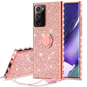 Samsung Galaxy A71 5G Case, Glitter Cute Phone Case Girls with Kickstand,Bling Diamond Rhinestone Bumper Ring Stand Sparkly Luxury Clear Thin Soft Protective Samsung Galaxy A71 5G Case for Girl Women - Rose Gold