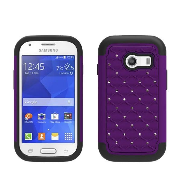 Samsung Galaxy Ace Style | S765C Rhinestone Case , Slim Hybrid Dual Layer[Shock Resistant] Crystal Rhinestone Studded Case Cover - Purple/Black