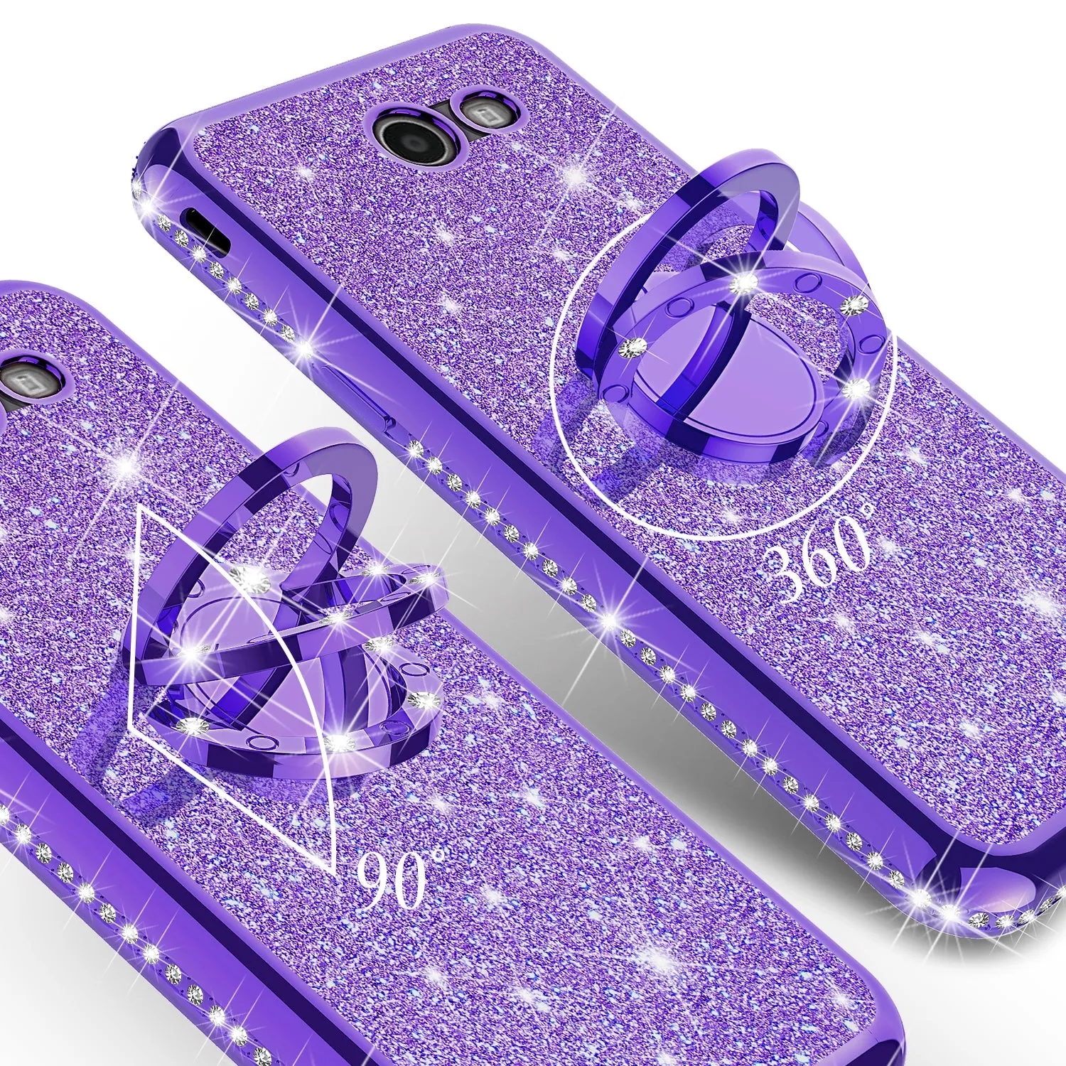 Samsung Galaxy J7 (2017) / J7 Sky Pro / J7 Perx / J7 V Case, Glitter Cute Phone Case Girls with Kickstand,Bling Diamond Rhinestone Bumper Ring Stand Sparkly Luxury Clear Thin Soft Protective Samsung Galaxy J7 (2017) Case for Girl Women - Purple