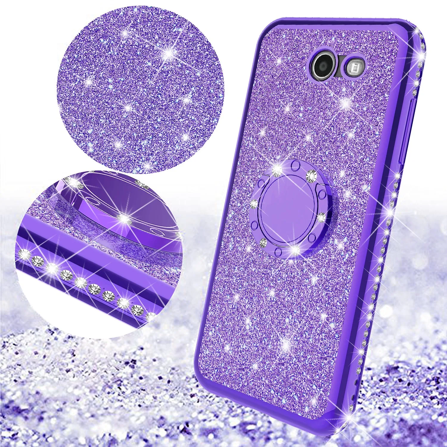 Samsung Galaxy J7 (2017) / J7 Sky Pro / J7 Perx / J7 V Case, Glitter Cute Phone Case Girls with Kickstand,Bling Diamond Rhinestone Bumper Ring Stand Sparkly Luxury Clear Thin Soft Protective Samsung Galaxy J7 (2017) Case for Girl Women - Purple