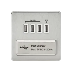 Screwless 1G Quad USB Charger Outlet with White Inserts