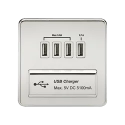 Screwless 1G Quad USB Charger Outlet with White Inserts