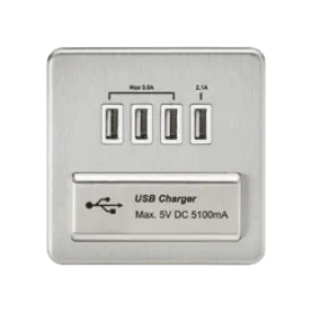 Screwless 1G Quad USB Charger Outlet with White Inserts