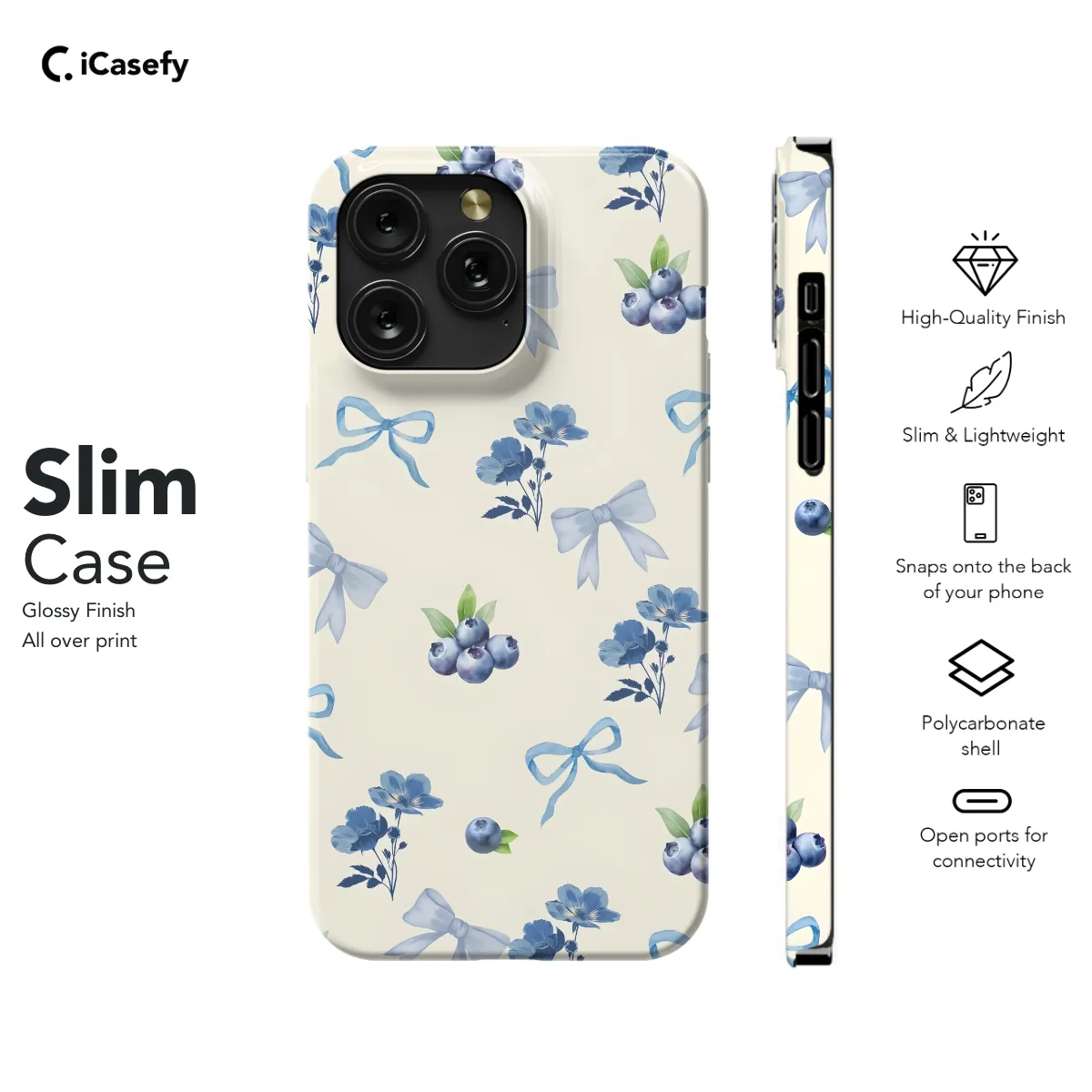 Seamless Blue Blueberry Coquette Bow Phone Case iPhone Samsung Cover Pixel 1014