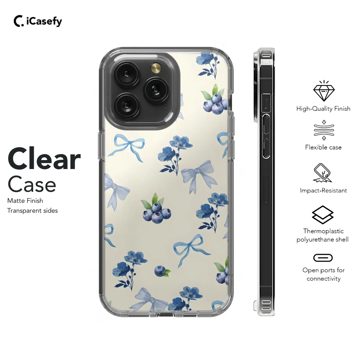 Seamless Blue Blueberry Coquette Bow Phone Case iPhone Samsung Cover Pixel 1014