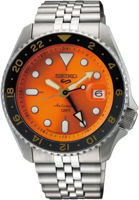 SEIKO SSK005 Men's 5 Sports Style GMT Model Automatic Mechanical Limited Edition Wristwatch, Made in Japan, Orange, Bracelet Type