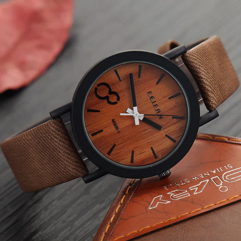 Simulation Wooden Quartz Watches Casual Wooden Color Leather Strap Watch Wood Male Wristwatch