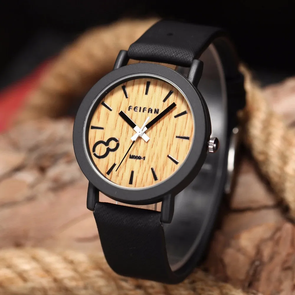 Simulation Wooden Quartz Watches Casual Wooden Color Leather Strap Watch Wood Male Wristwatch