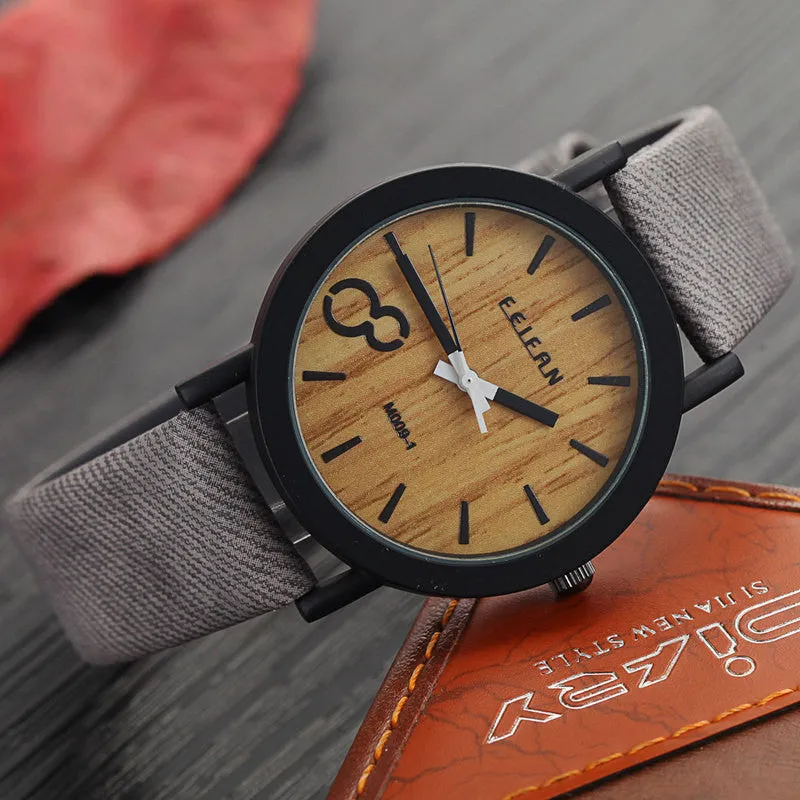 Simulation Wooden Quartz Watches Casual Wooden Color Leather Strap Watch Wood Male Wristwatch