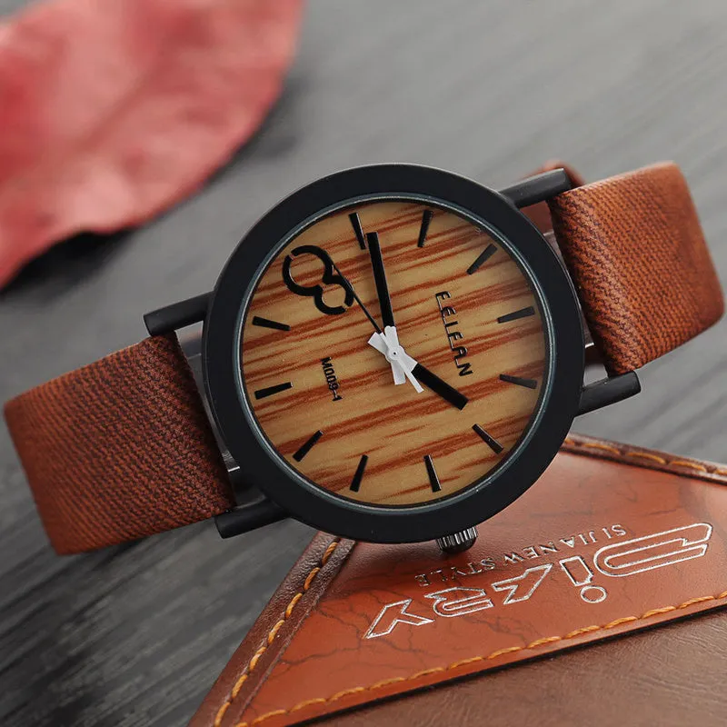 Simulation Wooden Quartz Watches Casual Wooden Color Leather Strap Watch Wood Male Wristwatch