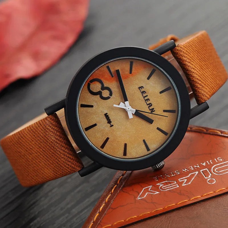 Simulation Wooden Quartz Watches Casual Wooden Color Leather Strap Watch Wood Male Wristwatch