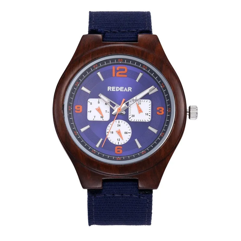 Six-pin Dial Nylon Strap Wooden Watch