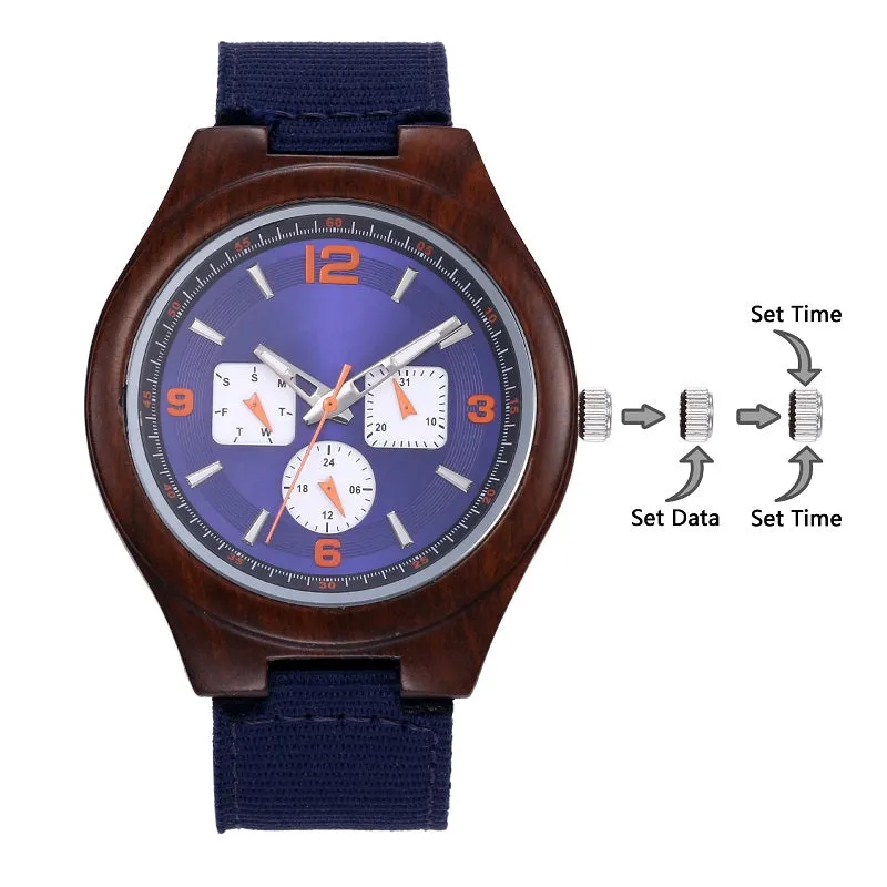 Six-pin Dial Nylon Strap Wooden Watch