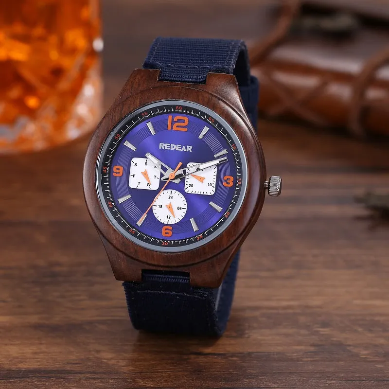 Six-pin Dial Nylon Strap Wooden Watch