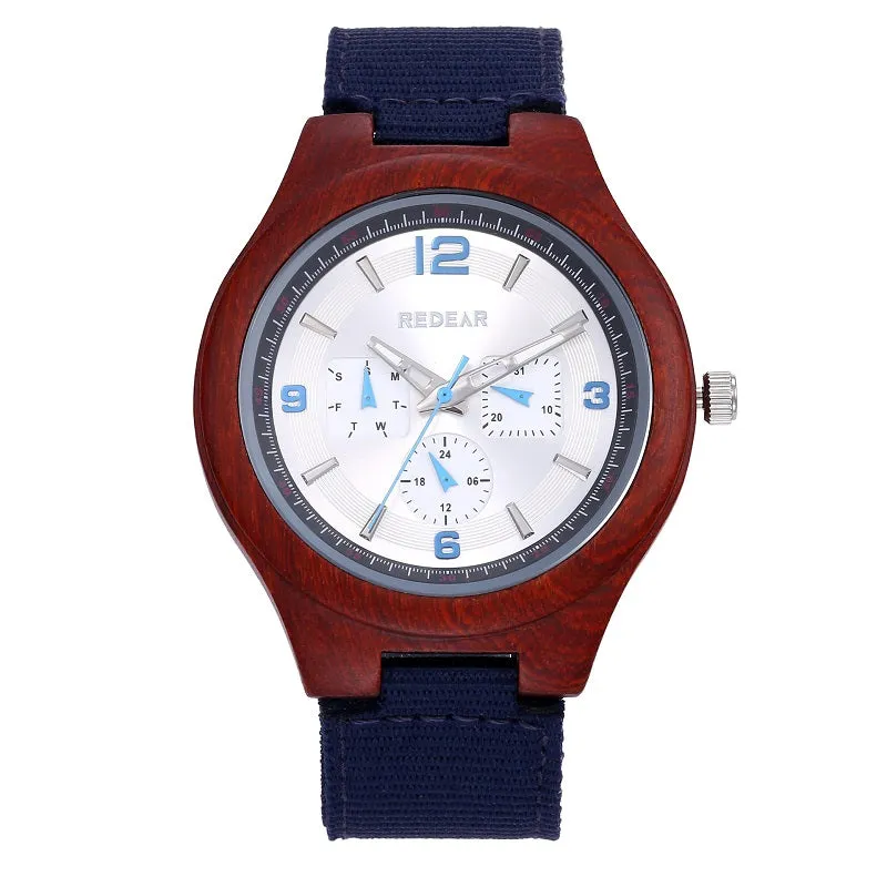 Six-pin Dial Nylon Strap Wooden Watch