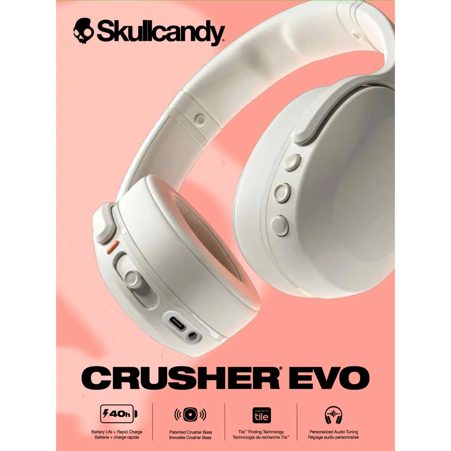 Skullcandy Crusher® ANC 2 Sensory Bass Headphones With ANC - Bone/Orange (S6CAW-S951)