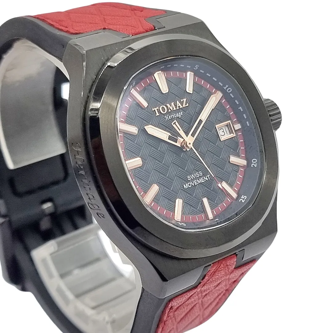 Tomaz Men's Watch TQ029M-D6 (Black) Red Silicone Strap 41.8mm