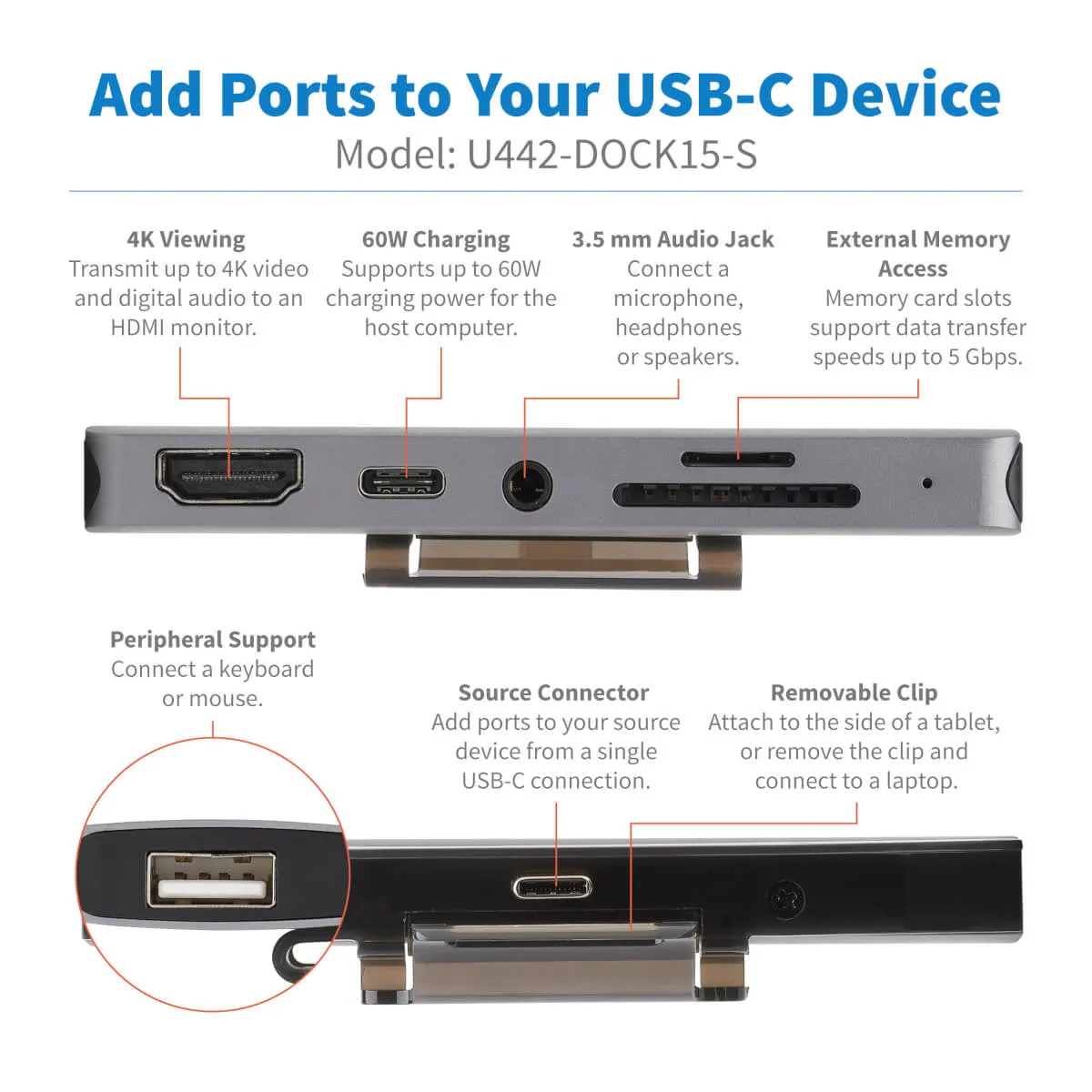 Tripp Lite Usb C Docking Station Hdmi Usb-A Sd/Micro Sd Pd Charging Gray - Docking Station - Usb-C / Thunderbolt 3 - Hdm