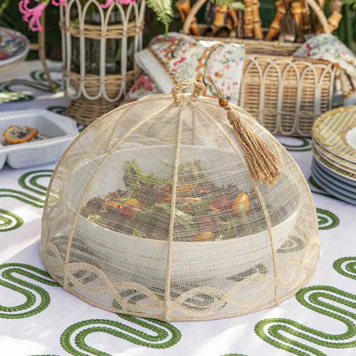 Tuileries Garden Mesh Round Food Cover Set/2pc - Natural