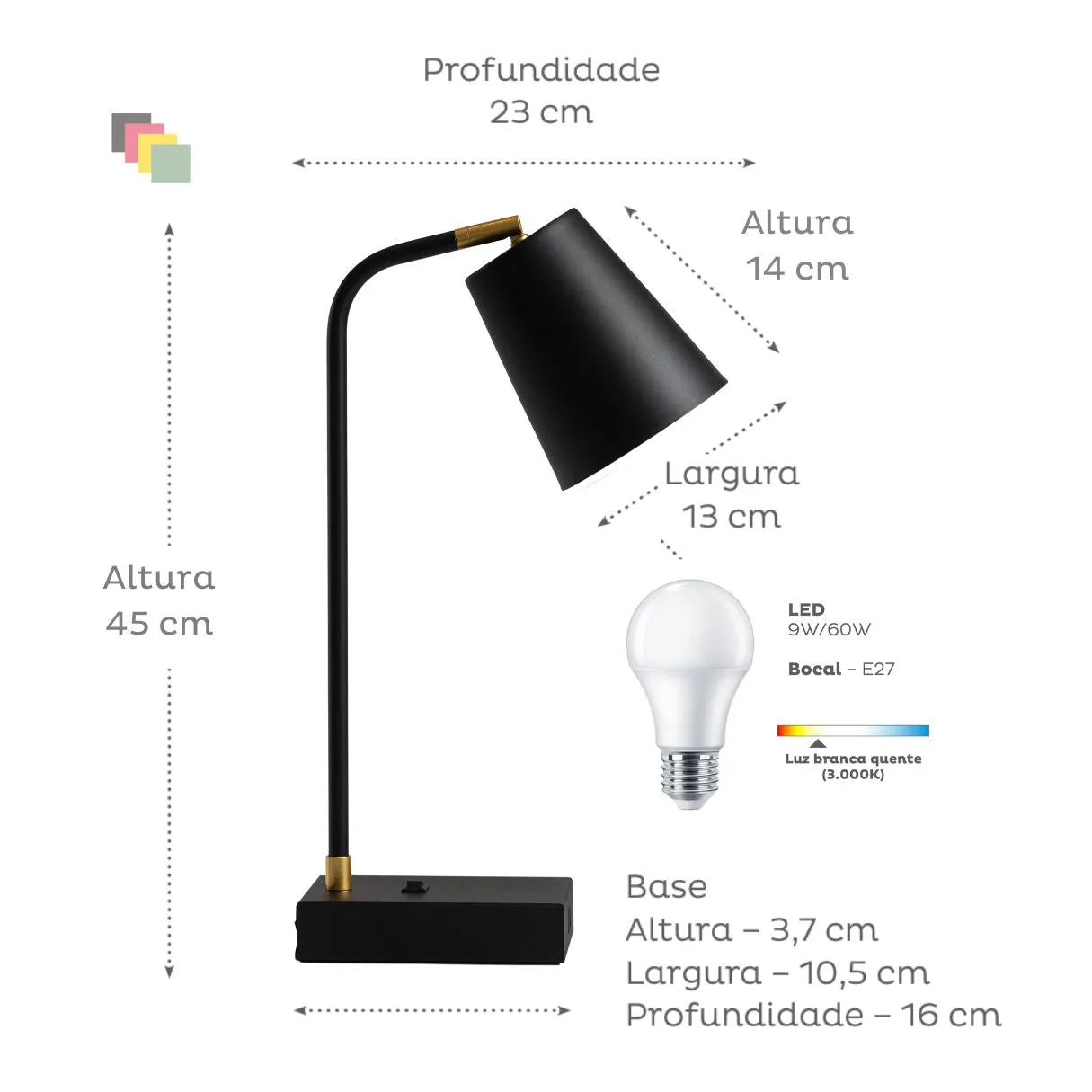 TUTTO USB | 3 portas 17W | 1C   2A | Dimmer, Articulada e Lâmpada