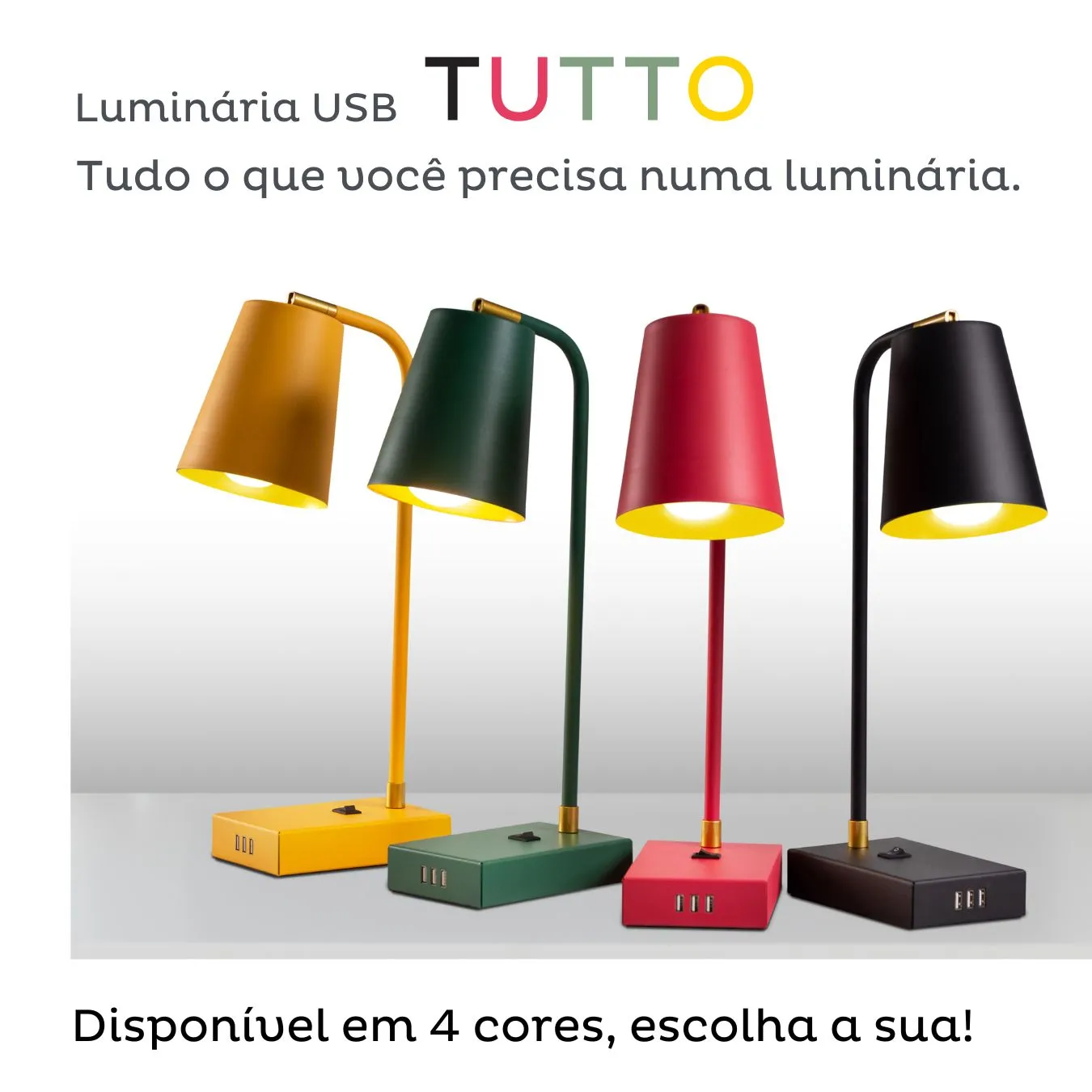 TUTTO USB | 3 portas 17W | 1C   2A | Dimmer, Articulada e Lâmpada