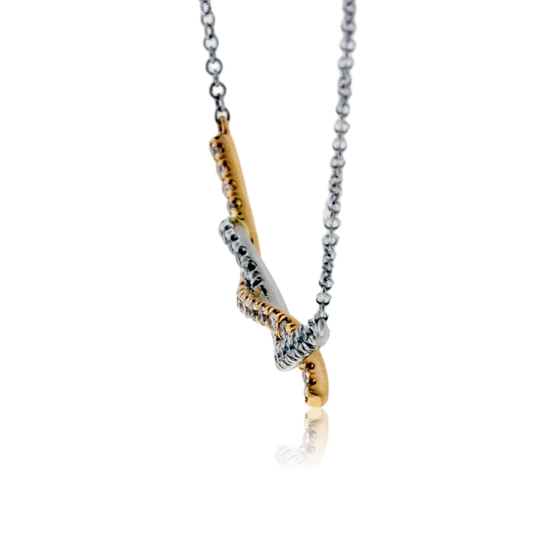 Two Tone Twisted Diamond Bar Necklace