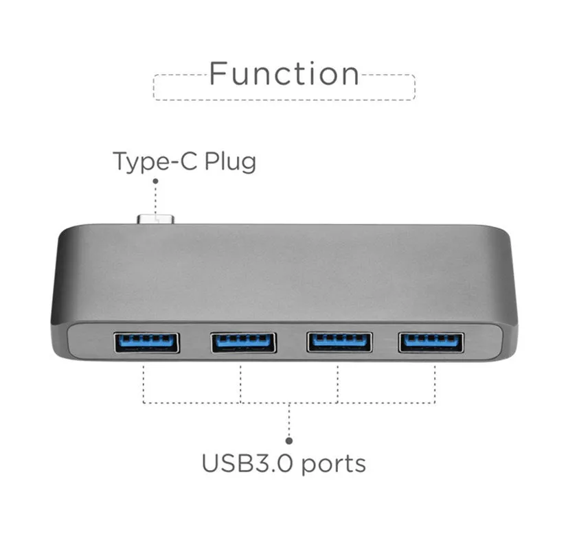 Type-C Hub Multi-Port Hub 4 USB3.0 Docking Station Apple Computer MacBook Split Line Conversion