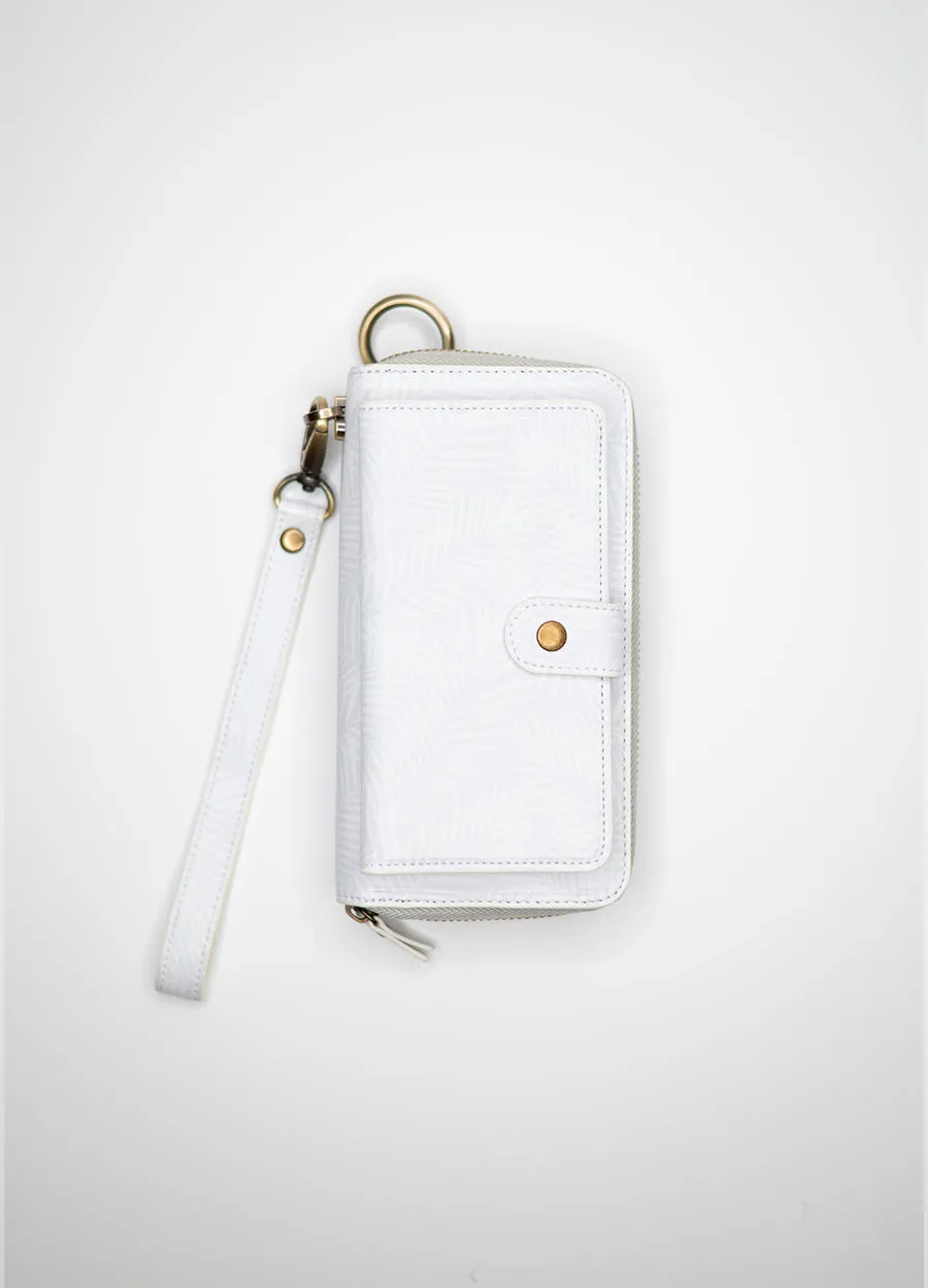 Ultimate Wristlet Phone Case in White Palm Print