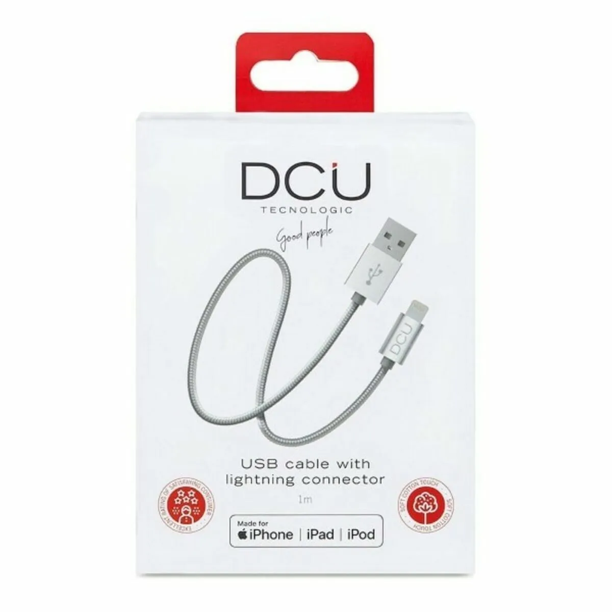 USB charger cable Lightning  iPhone DCU Silver 1 m