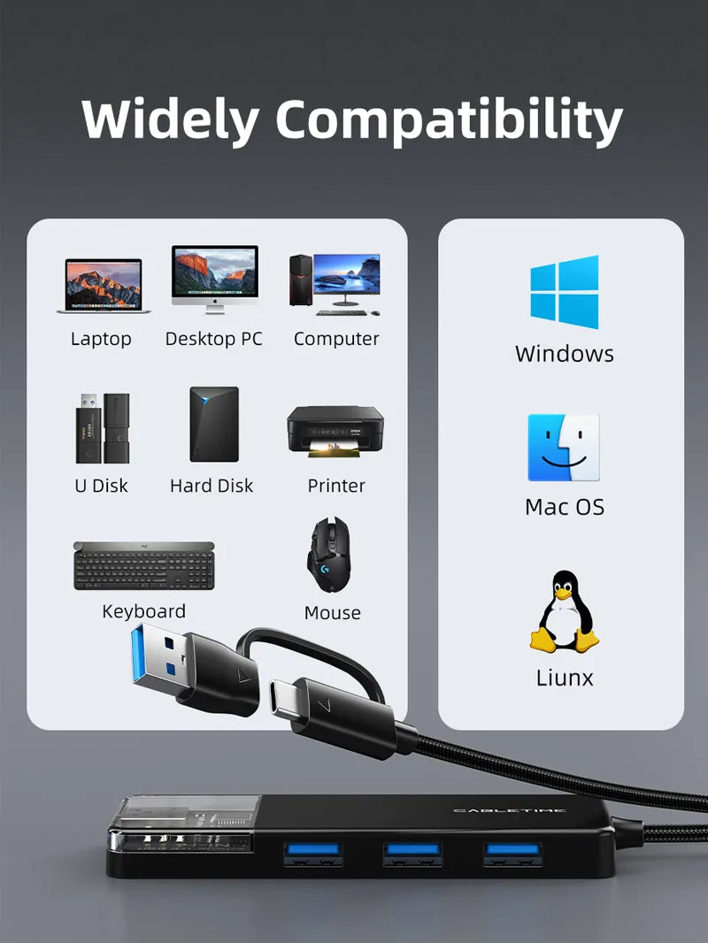 USB type C to 4 port USB 3.0 Hub 5Gbps for Mac with Type C to USB Adapter