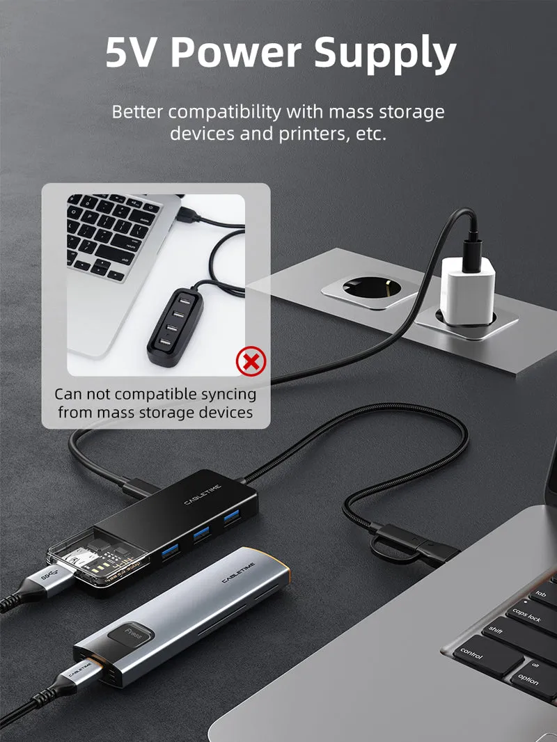 USB type C to 4 port USB 3.0 Hub 5Gbps for Mac with Type C to USB Adapter