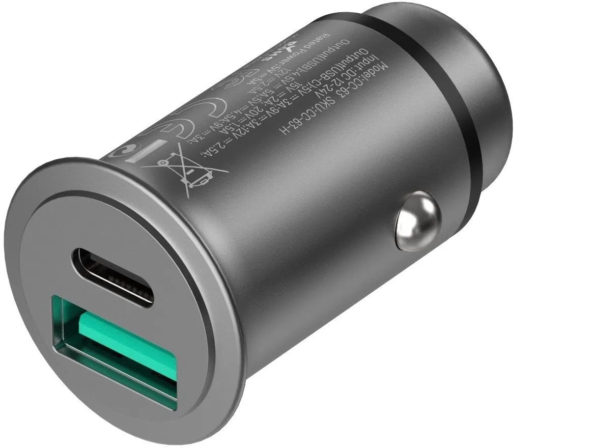 Vention USB A / Type-C Car Charger Quick Charge 3.0 Aluminum Alloy Dual Mini Style QC 3.0 for Mobile Phones, Tablets, Speakers (CC-63-H)