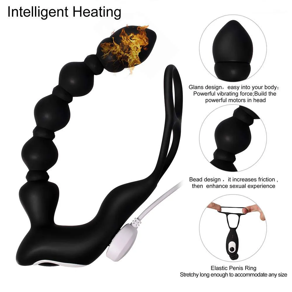 Vibrating Beaded Anal Toy with Cock Ring