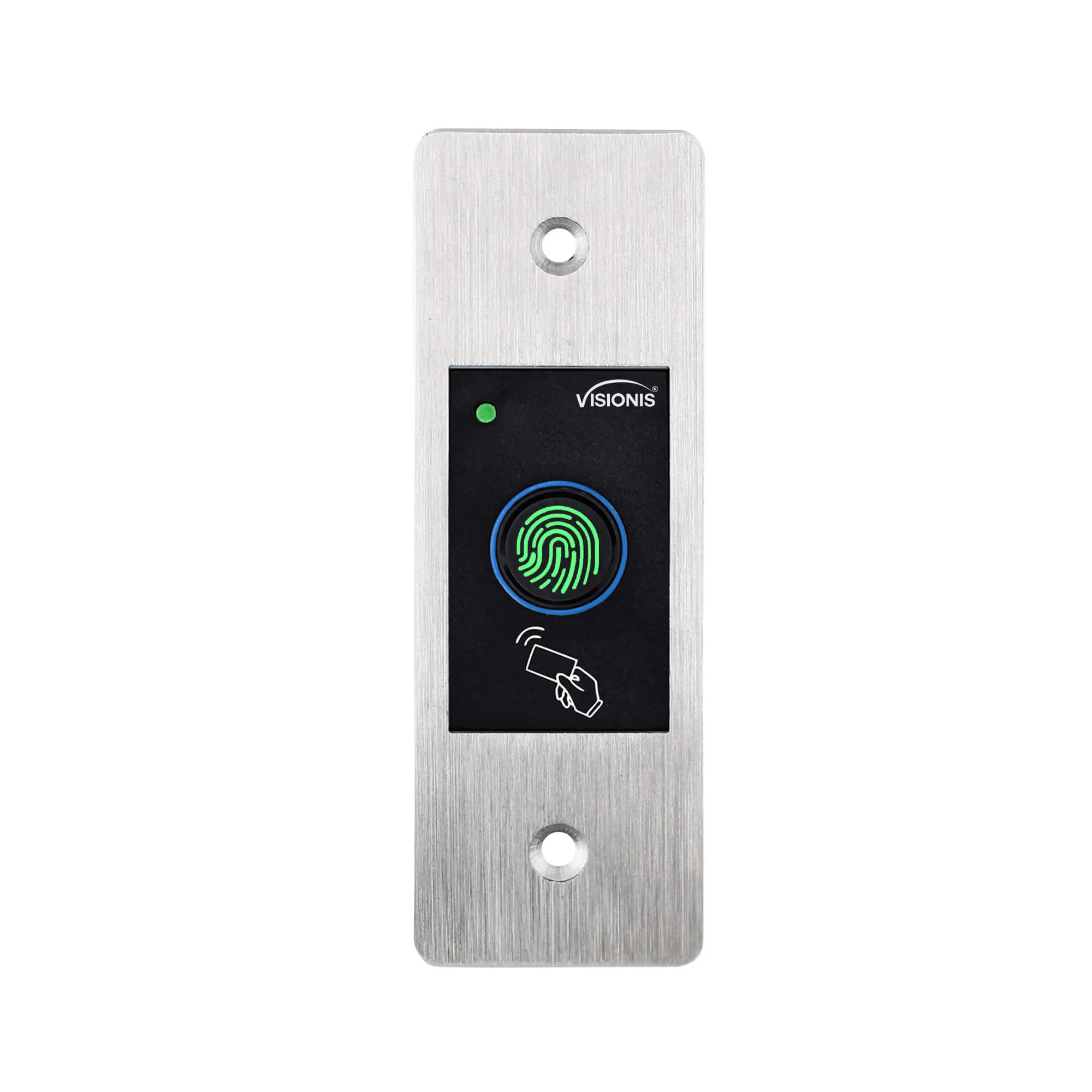 Visionis VIS-3027 – Indoor   Outdoor Rated IP66 Metal Access Control Standalone Only Biometric Fingerprint   Reader   100 Fingerprints And 3000 EM Cards   Flush Mount Slim Design