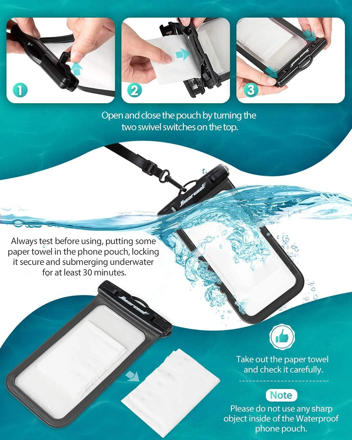 Waterproof Phone Pouch, Waterproof Phone Case for Iphone 15 14 13 12 Pro Max XS Samsung, IPX8 Cellphone Dry Bag Beach Essentials 2Pack-8.3"