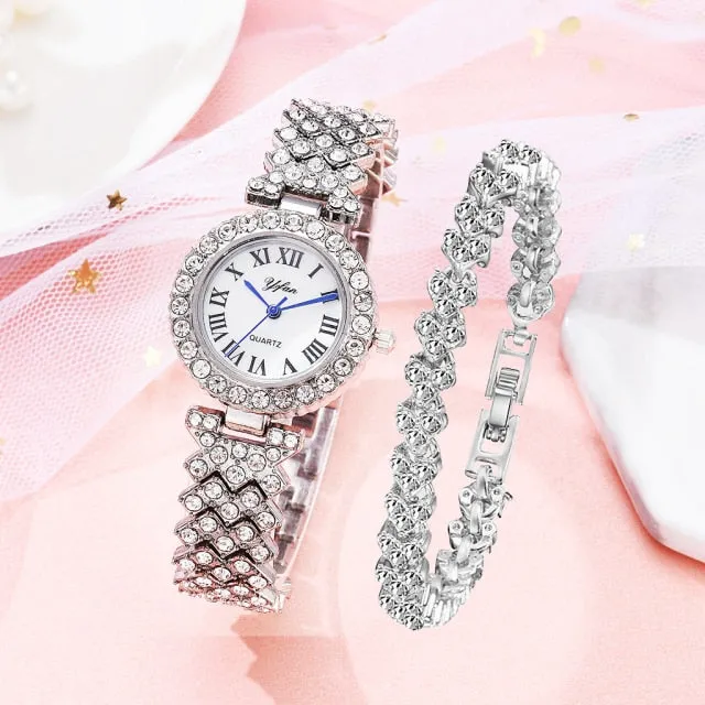 Woman's 2 Piece Luxury Fashion Watch and Bracelet Set