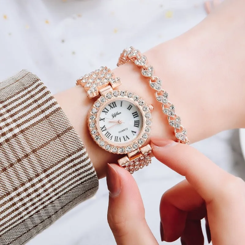 Woman's 2 Piece Luxury Fashion Watch and Bracelet Set