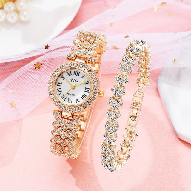 Woman's 2 Piece Luxury Fashion Watch and Bracelet Set