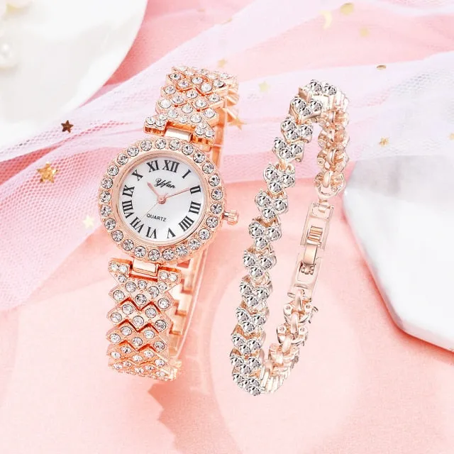 Woman's 2 Piece Luxury Fashion Watch and Bracelet Set