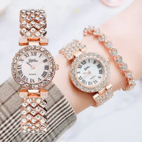 Woman's 2 Piece Luxury Fashion Watch and Bracelet Set