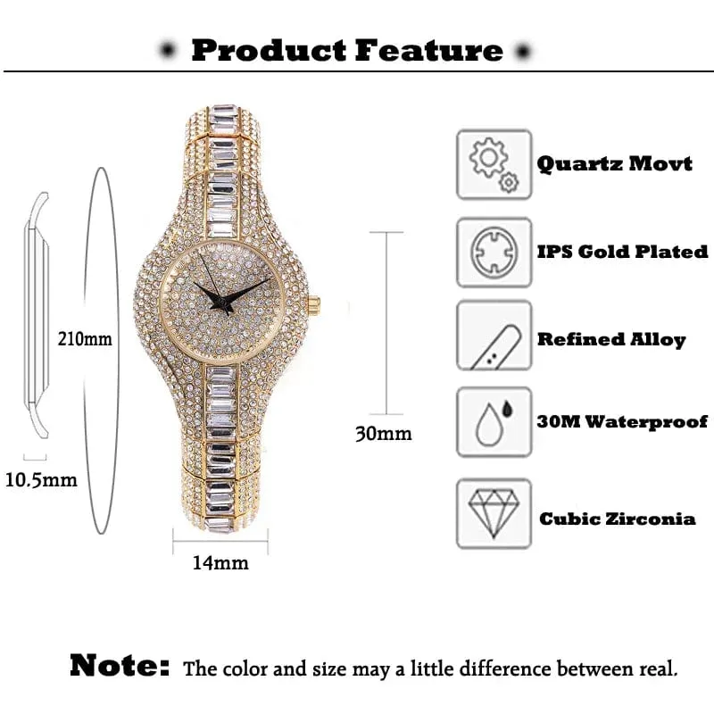 Womens  Shockproof Waterproof Luxury Ladies Metal Watch bracelets Rhinestone