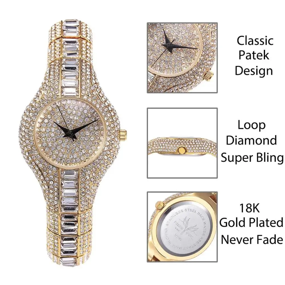 Womens  Shockproof Waterproof Luxury Ladies Metal Watch bracelets Rhinestone